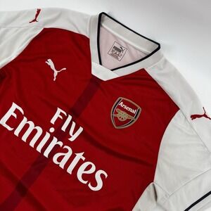 Arsenal Shirt Mens Large Red White Puma Fly Emirates EPL Soccer Jersey 2016 2017